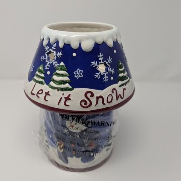 NEW Holiday Time Snowman Let it Snow 2 Piece Ceramic Shade Candle Lamp Holder - Picture 1 of 7